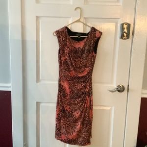 Coral and Black Print Fitted Dress